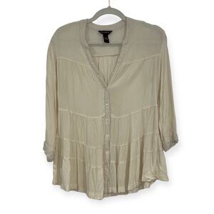 Bit & Bridle Women Ivory 3/4 Sleeve Bohemian Blouse Size M